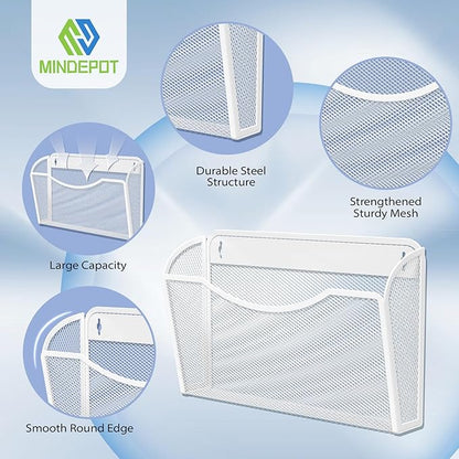 Mesh Hanging Wall File Holders, 3Pack Single Pocket Vertical Mounted File Holder, Wall Basket Mail Organizer for Office, Home and School (White)