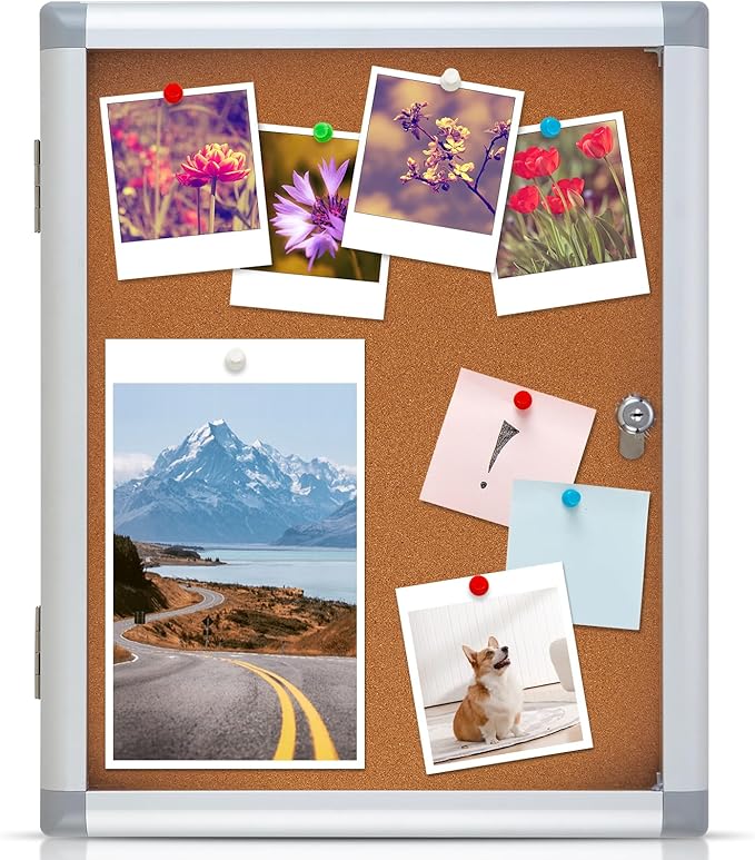 Outdoor Enclosed Cork Bulletin Board Tamper-Proof Dispaly Case, Aluminium Frame, Weatherproof Cork Noticeboard, Enclosed Cork Board for School, Office, Restaurant, Hospital etc（20 * 16inches）