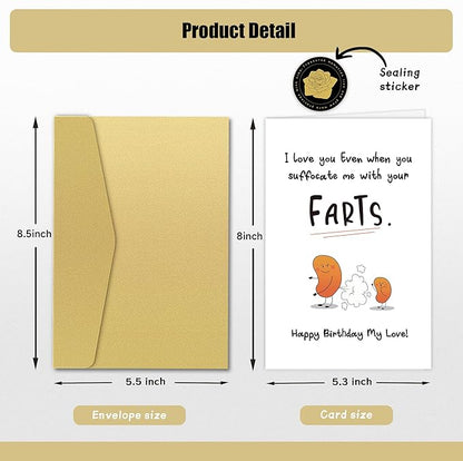 Funny Birthday Card for Couples, Cute Fart Birthday Card for Boyfriend Husband, I Love You Even When You Suffocate Me With Your Farts...