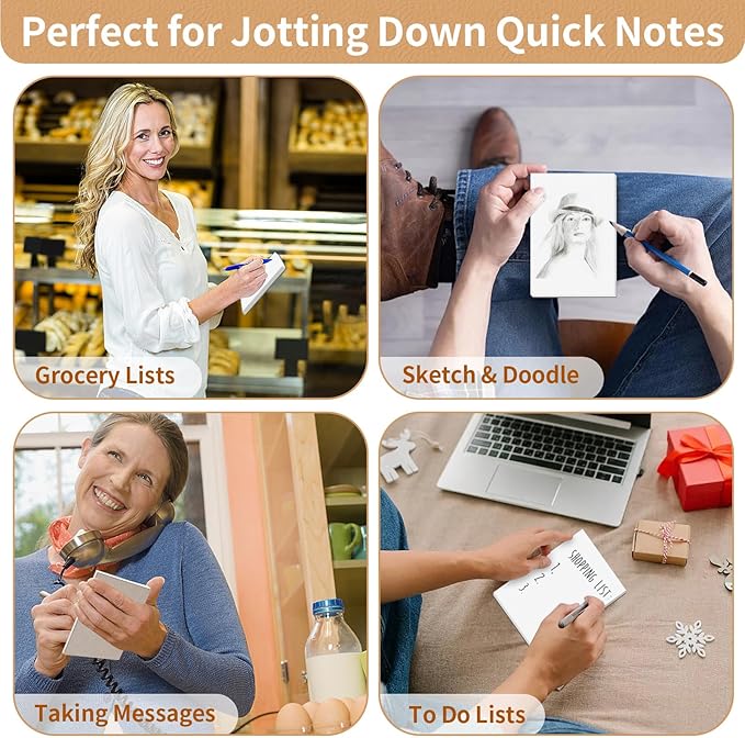 Note Pads 3x5 In, 10 Pack Blank Server Notepad, 50 Sheets Per Scratch Memo Pads for Grocery Shopping To Do Lists, Small White Paper for Writing Quick Notes Work Home Office