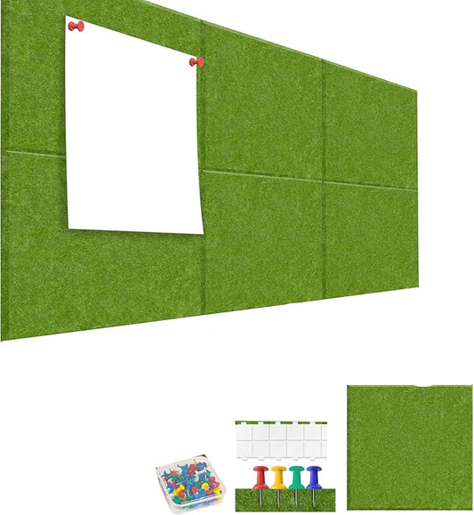 Large Cork Board for Walls Green Felt Board Alternative -Felt Bulletin Board Tiles for Office Wall Decor,corkboard,Push pin Board Wall Organizer for Office -6Pack (Green)