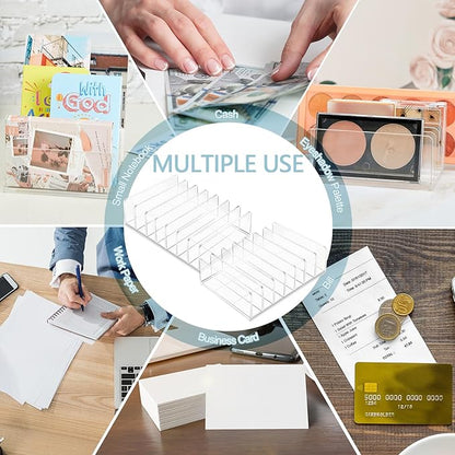 Geetery 4 Pcs Acrylic Cash Tray for Cash Stuffing Mail Sorter Organizer Desk Organizer for Sorting Mail Clear Envelope Organizer for Desk Cash Envelope Bill Business Card Eyeshadow Palette (7 Slot)
