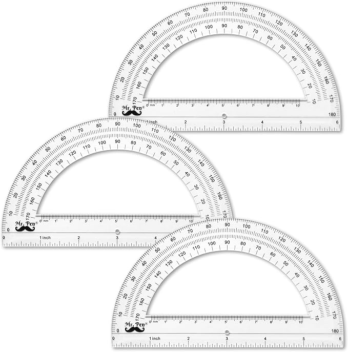 Mr. Pen- Protractor, 6 inch, 3 Pack, Protractors, Clear Protractor, Geometry Protractor, Protractor 6 inch, Clear Plastic Protractor, Protractor for School, Protractor Math, Plastic Protractor Clear