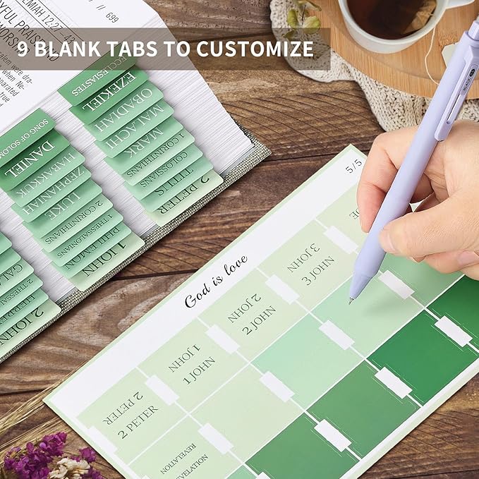 Bible Tabs for Women & Men, Laminated Bible Tabs for Study Bible, Large Print Neutral Bible Tabs for Easy Navigation, Bible Index Tabs, 66 Tabs Old & New Testament, Extra 9 Blank Tabs, Evergreen Grace