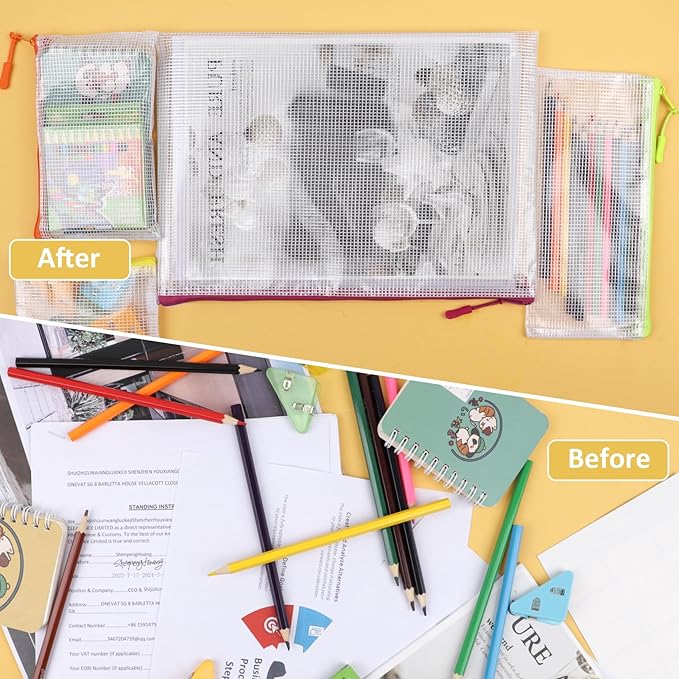 20pcs Mesh Zipper Pouch Bags, Zipper Bags for Office Supplies,12 Colors for Puzzles Board Game Storage, 8 Sizes for Reusable Plastic Zip Organizer for Travel