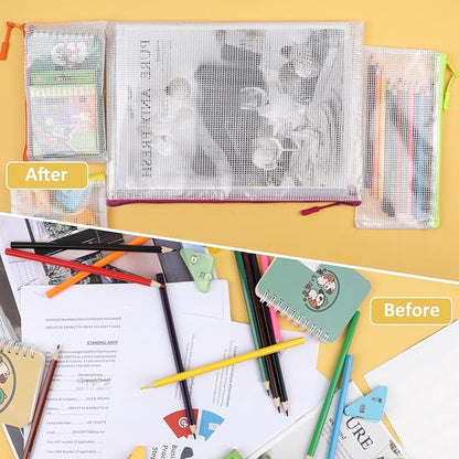 20pcs Mesh Zipper Pouch Bags, Zipper Bags for Office Supplies,12 Colors for Puzzles Board Game Storage, 8 Sizes for Reusable Plastic Zip Organizer for Travel