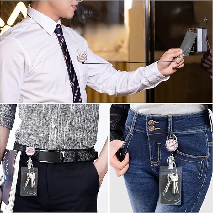 Rainbow Teacher Lanyards for Id Badges, Cute Badge Reel Heavy Duty with Carabiner Clip, Fashionable ID Badge Holder with Breakaway Lanyard, Teacher Nurse Office Christmas Gifts