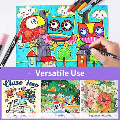 Double Brush Marker Pens, 100 Colors Art Markers Set with Fine Tip and Brush Tip for Kids Adult Coloring Book Hand Lettering Calligraphy Drawing Art Supplies Kit