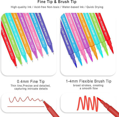 Kalour 36 Colors Art Markers Pens,Dual Tip (Brush and Fine Point),Color Number and Color Name,Art Marker for Coloring Lettering Calligraphy Drawing Journaling,Coloring Art Gift for Adult Beginner Kids