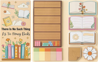 B1ykin Sticky Notes Set - Cartoon Theme Cute Self-Stick Notes Pad Teacher Appreciation Gifts, Self-Adhesive Writing Memo Pages Sticky to Do Notepad for Kids Employee School Office (Book Lovers)