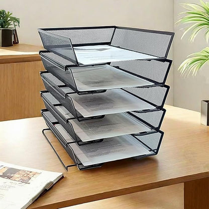 5 Tier Letter Tray Desk File Organizer,Metal Paper Organizer for Office Supplies,Black