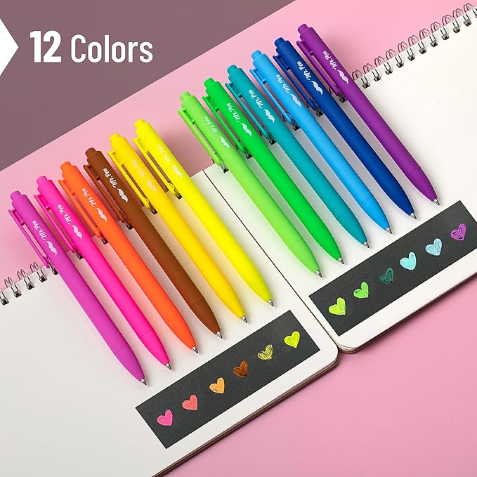 Mr. Pen- Retractable Gel Pens, 12 Pack, Bright Color Ink Gel Pens, Gel Pens Fine Point 0.7mm, Retractable Pens, Cute Pens, Gel Ink Pens, Aesthetic Pens for Journaling Fine Tip Pens
