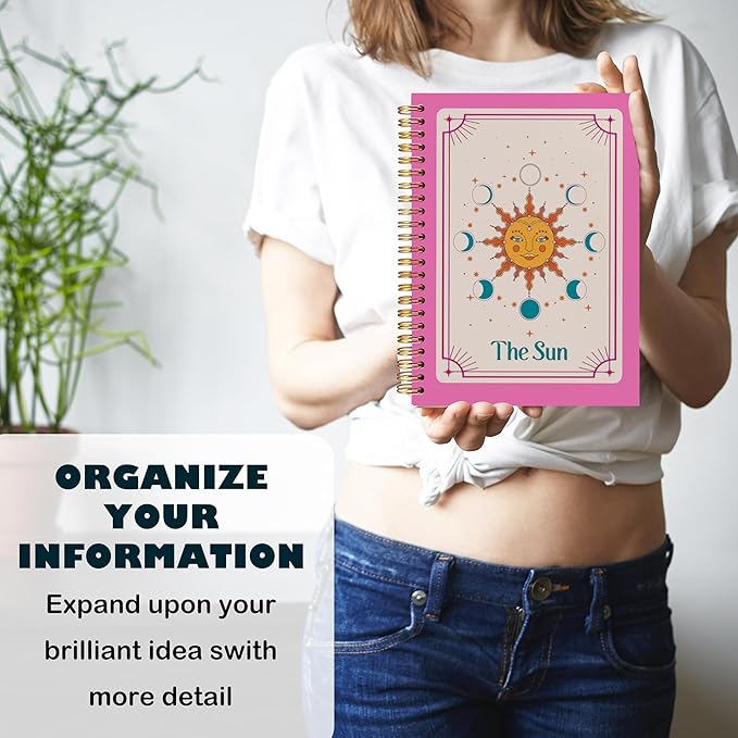 BearCake Preppy Pink Tarot Card the Sun Notebook Journal, Witchy Notebook, Witchy Gifts, Pink Office Supplies, Pink Aesthetic Notebooks, Pink Desk Accessories, Hardcover Spiral Notebook 5.5x8.3