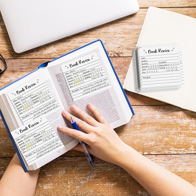 L1rabe Book Review Mini Sticky Notes - 6Pcs Self-Stick Note Pads Reading Journals for Book Lovers&Readers, 300 Sheets Small Notepads Bookish Bookworm Gifts, Back to School Review Tracker Reading Log