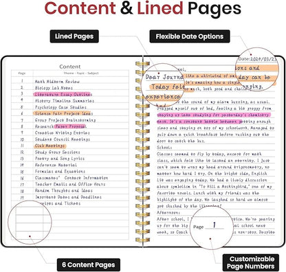 Lined Spiral Journal Notebook for Women, A5 College Ruled Journals for Writing, Hardcover Notebooks for Work, Note taking and Office School Supplies,140 Pages - Black