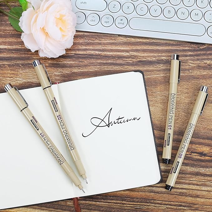 Muchcute 05 Fine Point Writing Pens: 6 Black 0.45mm Thin Micron Pen 05 No Bleed Bible Journaling Study Supplies Annotation Smooth Waterproof Micro Line Needle Tip Fineliner Gel Felt Ink Markers Stuff