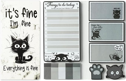 B1ykin Sticky Notes Set - Cartoon Theme Cute Self-Stick Notes Pad Teacher Appreciation Gifts， Self-Adhesive Writing Memo Pages Sticky to Do Notepad for Kids Employee School Office (Funny Black Cat)