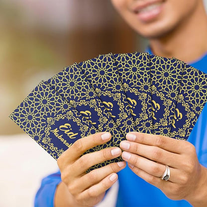 Sinmoe 72 Pcs Eid Al Adha Money Envelopes Bulk 6.7 x 3.2 inch Gold Foil Cash Gift Card Ramadan Lucky Cash Envelope Cash Set for Eid Holiday Currency Celebration Decorations (Blue)