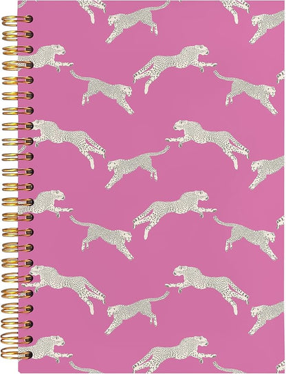 BearCake Preppy Notebook, Leopard Cheetah Hot Pink Notebook, Leopard Print Gifts for Women, Preppy Journal, Leopard Print Office Supplies, Hardcover Spiral Notebook 5.5x8.3