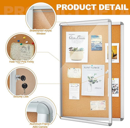 Geetery Enclosed Fabric Bulletin Board Tamperproof Lockable Noticeboard Fabric&Aluminium Frame Display Cases Wall-Mounted Display Case for School, Office - Secure,Durable Design(36 x 24 Inch,Yellow)