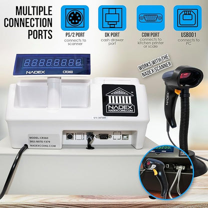 Nadex CR360 Cash Register, 4700 Lookups 50 Dept 50 Clerks, Quick Load Thermal Printer, Compact Size, Cash and Coin Drawer, White