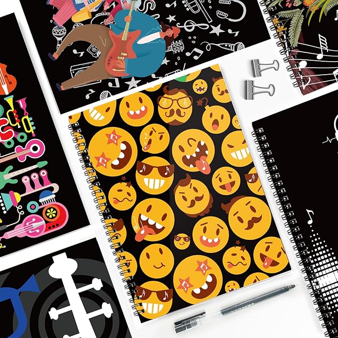 MAXCURY Blank Sheet Music Composition Manuscript Staff Paper Art Music Notebook Black 100 Pages 26x19cm (FunnyEmojis/Black)