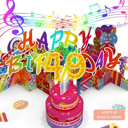 Gumry 49TH Musical Birthday PopUp Card, Blowable Colorful Light Candle 3D Cards with Song, Applause Cheers Sound, Greeting Cards Birthday Gifts Decorations for Women Men Turning 49 Years Old