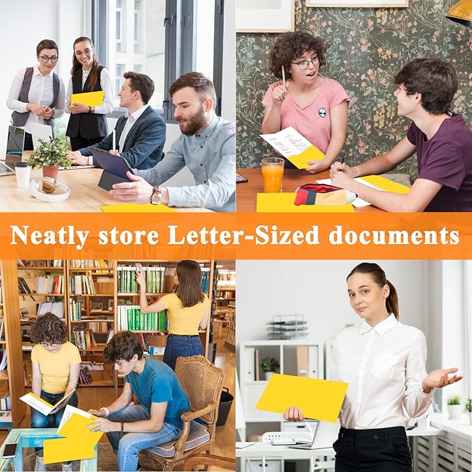 50Pcs Yollow Folders with Pockets -2 Pocket Folders,Pocket Folders for Documents,Cute Paper Folders for Filing Cabinet, School,Office,Resume Portfolio