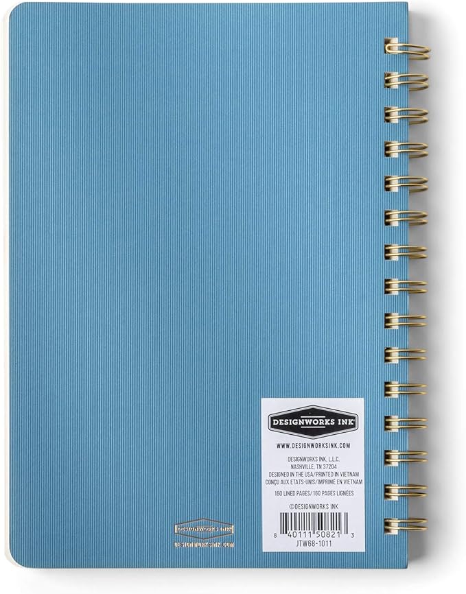 DesignWorks Ink 6" x 8.25" Classic Blue Textured Paper Twin Wire Spiral Notebook Journal with 160 Lined Pages for Work, Writing, Journaling