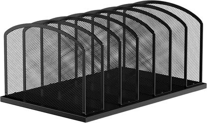 Desk File Organizer 7 Sections Upright Mesh File Sorter Organizer for Desk, Office Organization File Holder for Home, Office & Classroom (Black, 1Pack)