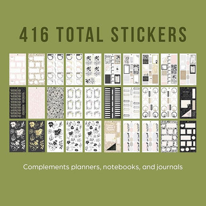 Happy Planner Sticker Pack for Calendars, Journals, and Planners, Easy-Peel Stickers and Scrapbook Accessories, Classic Size, Sketchy Florals, 30 Sheets, 416 Total Stickers