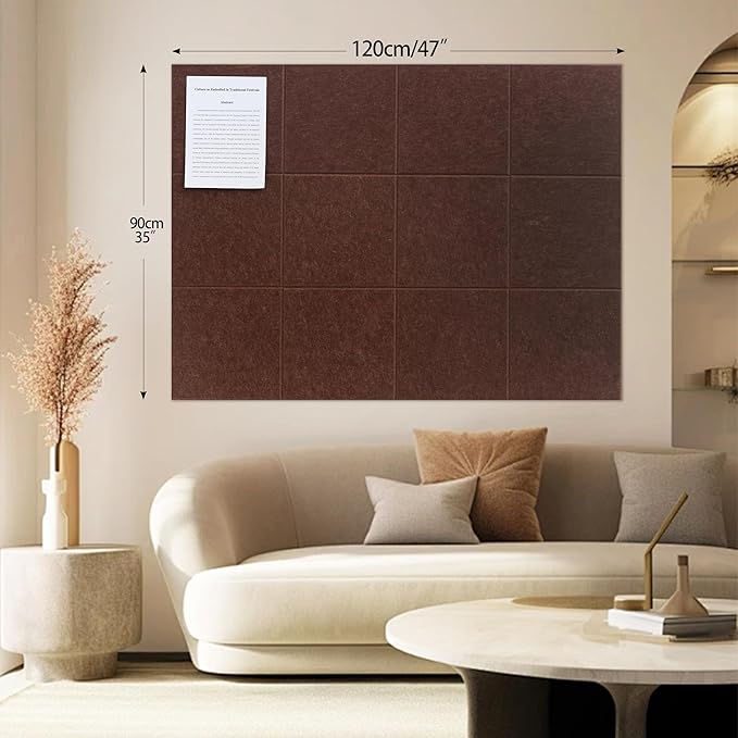 Large Felt Bulletin Board(48" x 36"),Cork Board Alternative,12 Pack Felt Wall Tiles with Safe Removable Adhesive Tabs,Notice Pin Board/Message Board/Vision Board for Office, School & Home