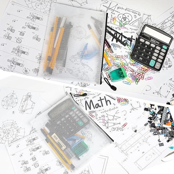 AUSTARK 10 Pcs Zipper File Bags, Waterproof Plastic Mesh Pouch for Office School, Board Game Storage Bags (B5 Size 11.4''x8.2'', White and Black)