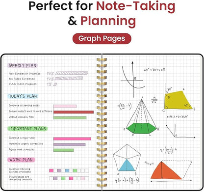 Taja Graph Spiral Journal Notebook for Women & Men, 140 Pages, Graph Paper Hardcover Notebook for Planning & Tracking, Journals for Graphing, A5(6"x8") - Black