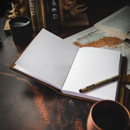 Refillable Leather Journal | Premium Lined A5 Notebook Cover | 200 Ruled Writing Pages | Card Holder Slot | Leather Bound Journals for Men & Women, Best Gift Travel Diary, Cool Planner