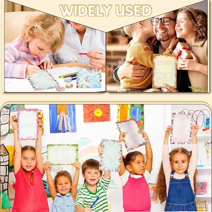 TaoBary 160 Packs Stationery Paper Set (50 Double Sided Stationery Writing Papers 50 Matching Envelopes) 60 Round Dot Sticker, 10 Design(Flower,5.5 x 8.25 Inch)