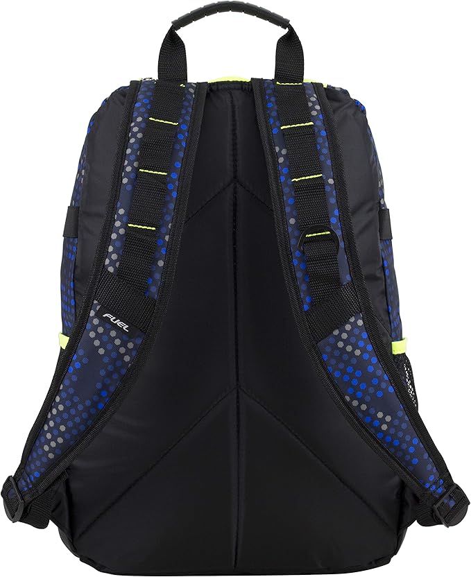 FUEL Hiking Backpack for Women Men Terra Sport, Travel, College, Gym, Work with Laptop Sleeve, Bungee, 18 Inches, Blue Hexagon