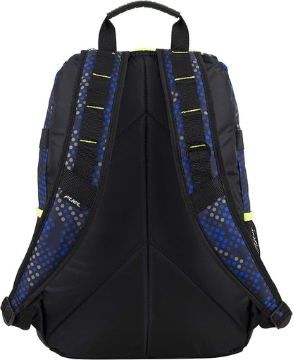 FUEL Hiking Backpack for Women Men Terra Sport, Travel, College, Gym, Work with Laptop Sleeve, Bungee, 18 Inches, Blue Hexagon