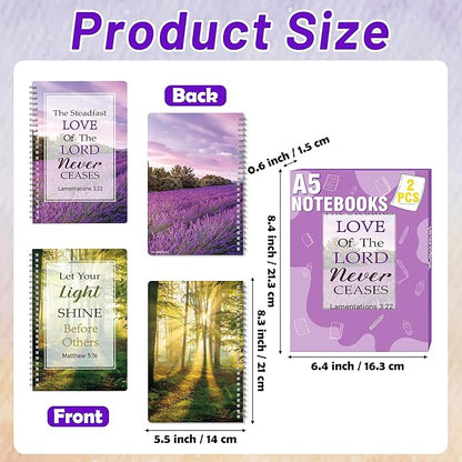 2Pack A5 Natural Scenery Religious Spiral Notebooks - Bible Verses Notebooks, Ruled Hardbound Lined Journal, Writing Notebooks, Inspirational Christian Christmas Gift, Sunday School Supplies