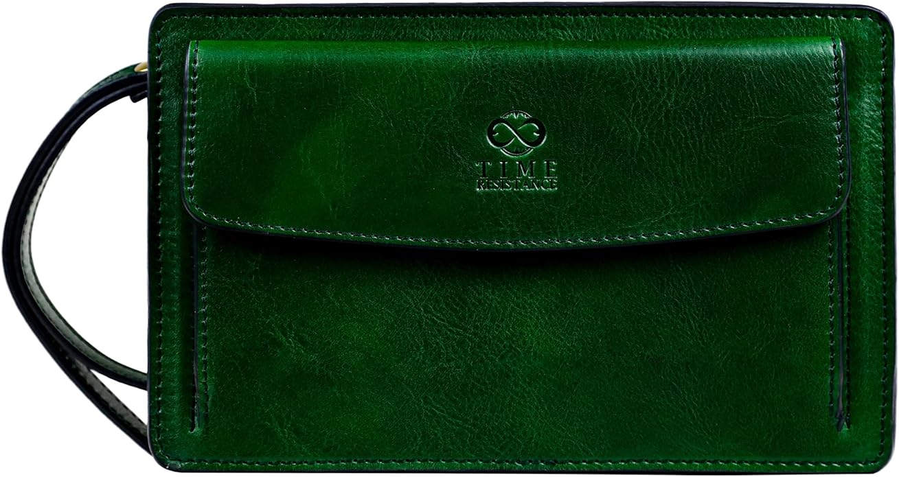 Time Resistance Leather Clutch for Men Organizer Wrist Bag Briefcase Handmade in Italy Gift Box Included