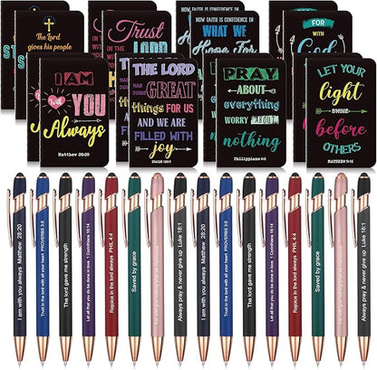 Funrous 32 Pcs Motivational Quote Pens Inspirational Notepads Mini Journal with Ballpoint Pen Small Notebooks Gift Set for Men Women Coworkers, Adult Party Favors Prizes Gift Bulk(Dark)