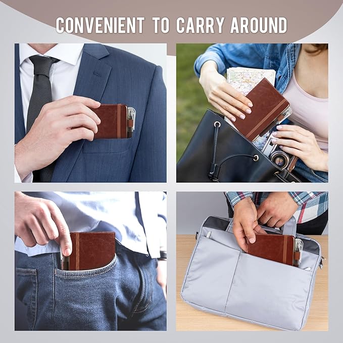 Small Notebook College Ruled, 3 Pack (Brown) 3.7x5.7 in Pocket Notebook Journaling Notebooks Mini Hardcover Lined Note Pads with Pens for Work Business Travel and Office Supplies