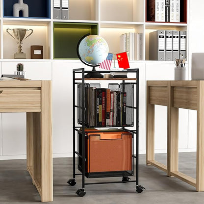 EasyPAG Rolling File Cart Metal File Organizer Storage Cart 2 File Drawers Mobile File Cart with Removable Drawers with 4 Swivel Casters Rolling Wheels Cart, Black