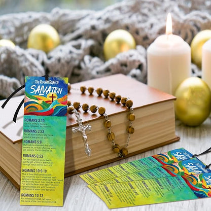 50 Pcs Romans Road to Salvation Bookmarks 6 x 2 Inches Roman's Road Cardstock Bookmark with 50 Pcs Hanging Strings