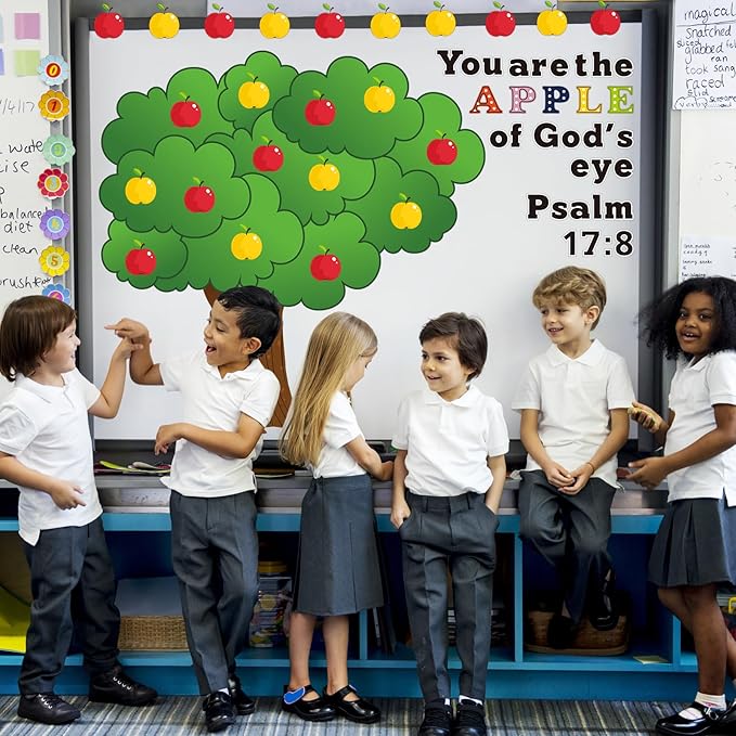 86 Pcs Classroom Bulletin Board Set - Fall Church Tree Bulletin Board Cutouts Autumn Classroom Tree Wall Decor Seasonal Apples for Home & Elementary School Teacher Chalkboard Supplies