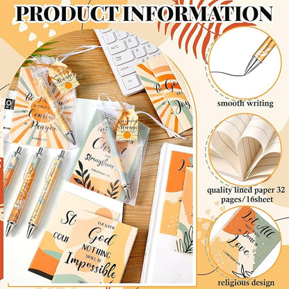 200 Pcs Bible Verse Sets Church Christian Gift Include 50 Scripture Notebooks 50 Bible Bamboo Pens 50 Thanks Tags 50 Organza Bags for Women Man Christian Party Gifts(Boho Color,Bohemian)