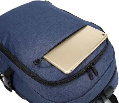 Varietyathletics 19" Laptop Backpack and Organizer Case Set USB Headset Port Anti-Theft Waterproof Travel Work College (Navy)