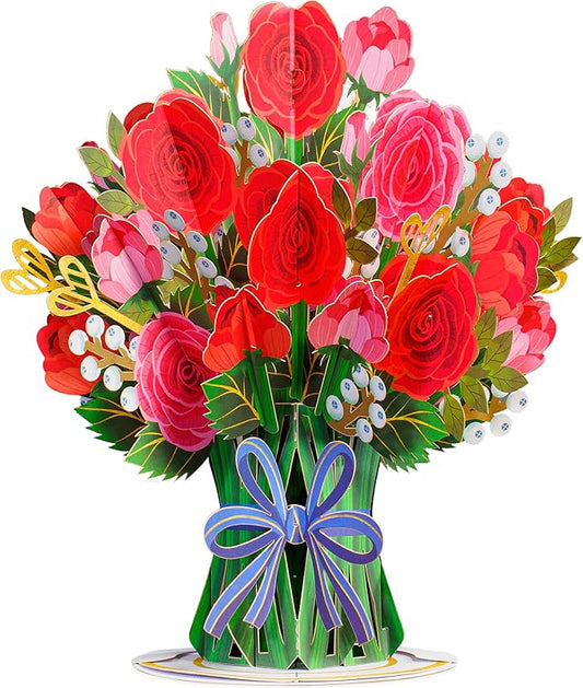 Paper Love 3D HugePop Red Roses Pop Up Card, with Detachable Paper Flower Bouquet, Gift For Birthday, Anniversary, All Occasion - Jumbo 10" x 14" Cards - Includes Envelope and Note