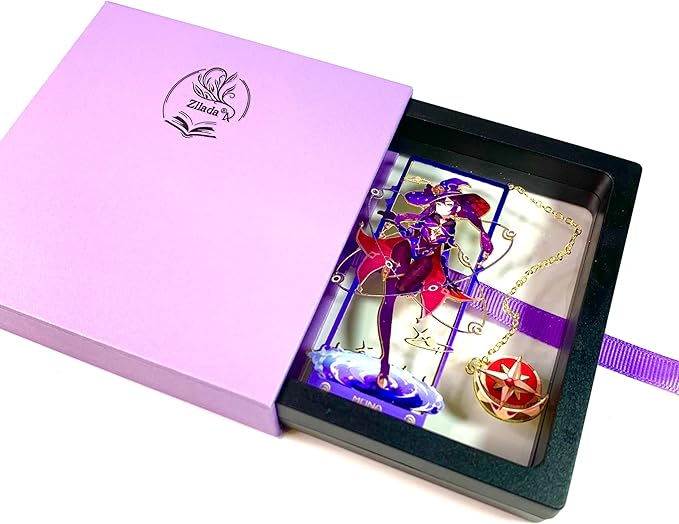 Genshin Impact Mona Metal Bookmark - Anime Figure Merch with 3D Display Box - Birthday Gifts for Fans Friends Gamer Book Lovers - Zllada
