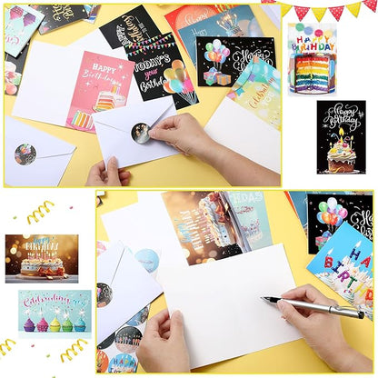Harloon 200 Pack Happy Birthday Card Assorted Bulk with Blank Envelopes and Stickers 4 x 6 Inches Greeting Blank Happy Birthday Cards for Men Women Adults Kids, 20 Styles(Actual Style)